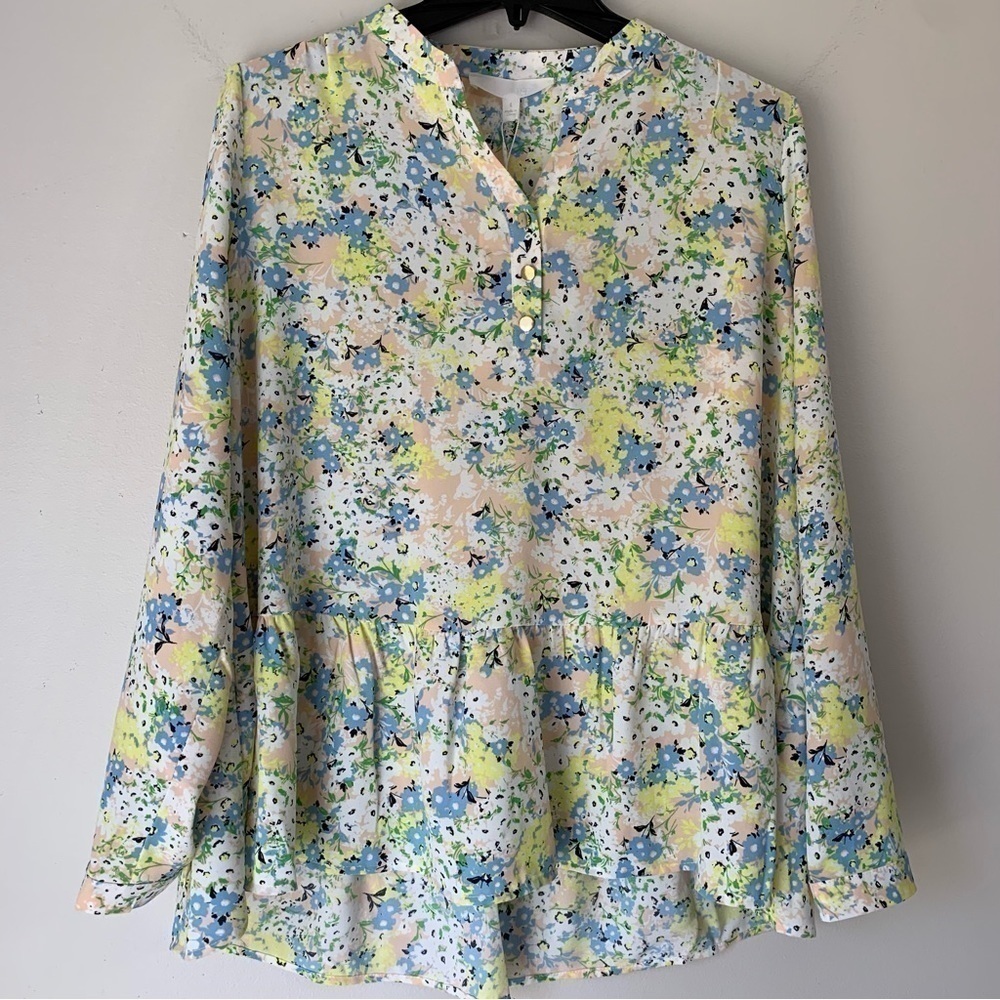 New! Adyson Parker Floral V Neck Long sleeve Blouse Top Size Large